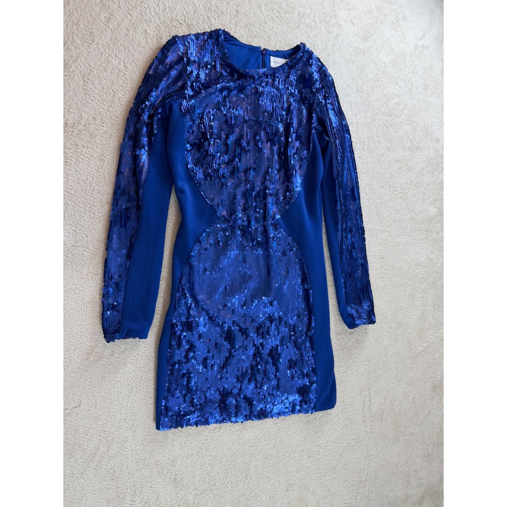 Dress The Population Royal Blue Sequin Long Sleeve Bodycon Mini Dress Large - Picture 2 of 10